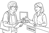 older black woman patient checking in for an appointment on a transparent background-2